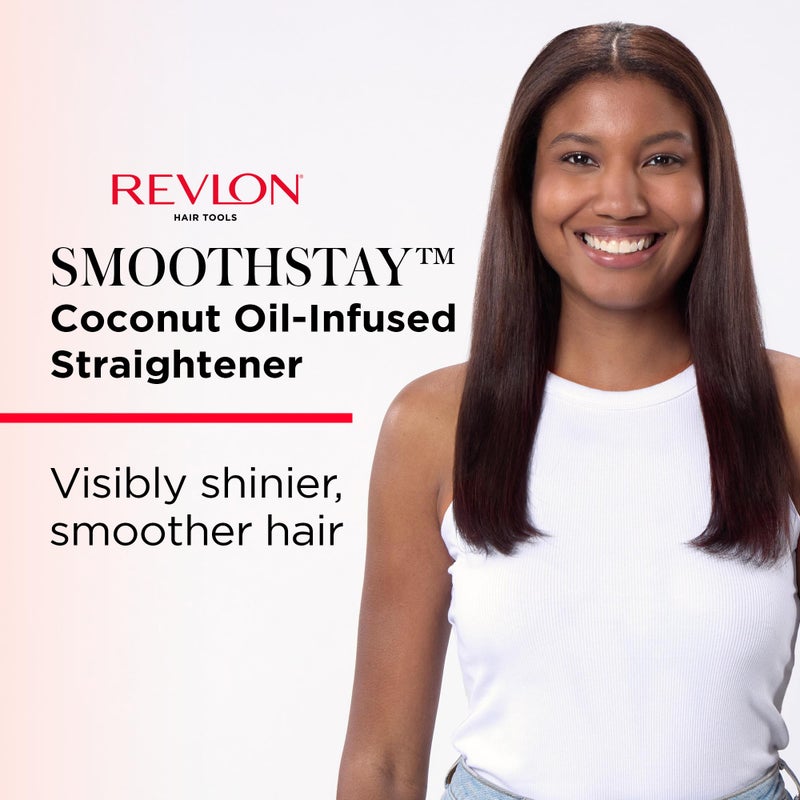REVLON Smoothstay 1 Inch Hair Straightener - Coconut Oil Infused Flat Iron Helps Enhance Shine & Smoothness, Reduces Frizz, Sleek Straight Hair - Image 2