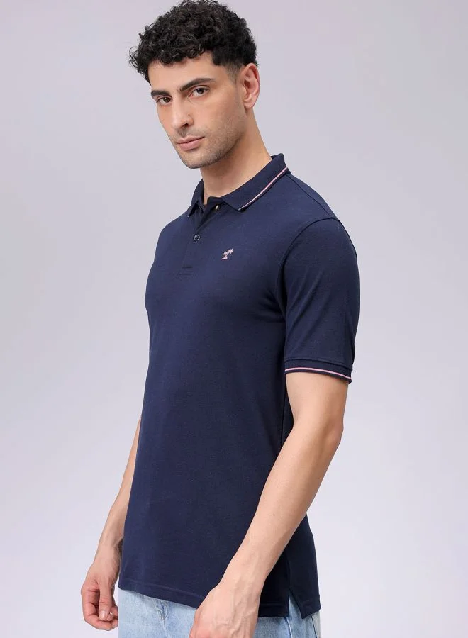 The Indian Garage Co Men Slim Fit Solid Polo Collar Tshirt