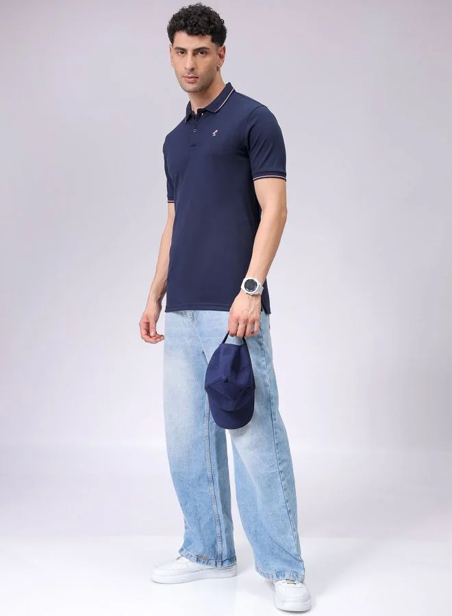 The Indian Garage Co Men Slim Fit Solid Polo Collar Tshirt