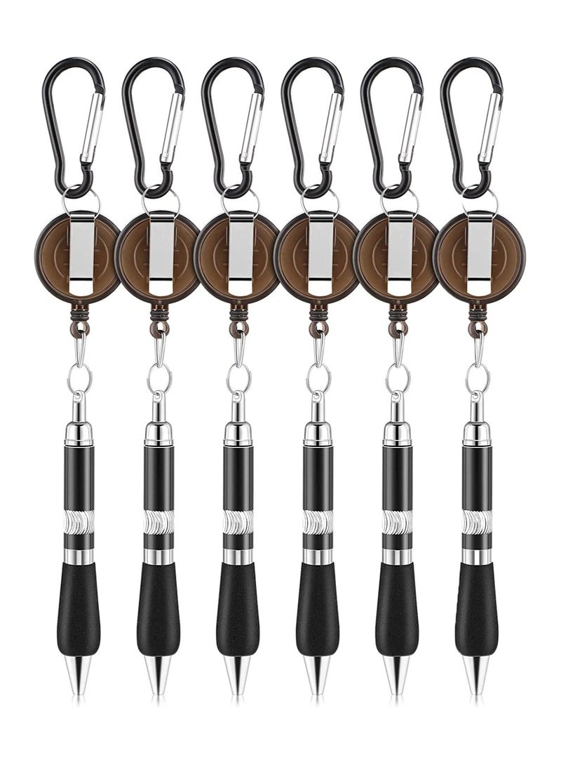 KASTWAVE Carabiner Pens 6 Pieces Carabiner Keychain Retractable Badge Reel Ballpoint Pen 3 in 1 Belt Clip Keychain Retractable Pen Set for Nurses Teachers Colleagues Workers Easily Carry and Find  - Image 1