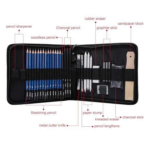 HB H & B 36 Pack Drawing Set Sketch Kit,Sketching Supplies with 2 sketch pad, Graphite Pencils, Charcoal Sticks, Eraser, Pro Art Drawing Kit for Artists Beginner Adults, Ideal for Shading, Blending - Image 4