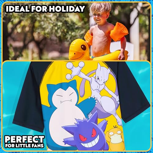 Get Trend Pokemon Bathing Suit Set for Boys Teens 2 Pcs Swim Trunks Rash Guard (7-8 Years, Black Pokemon) - Image 2