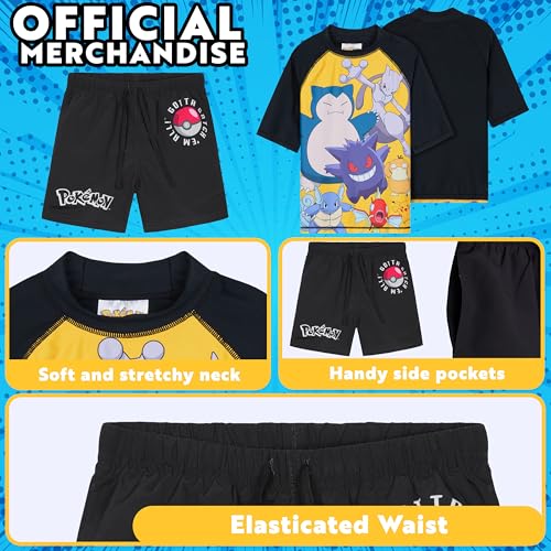 Get Trend Pokemon Bathing Suit Set for Boys Teens 2 Pcs Swim Trunks Rash Guard (7-8 Years, Black Pokemon) - Image 4