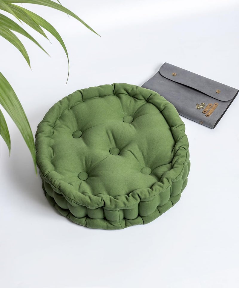 SKANDA FAB Polyester Premium HandPlotted Reversible Round Floor Cushion Leopard Green 40 X 40 X 8 Cm Pack Of 1 - Image 1