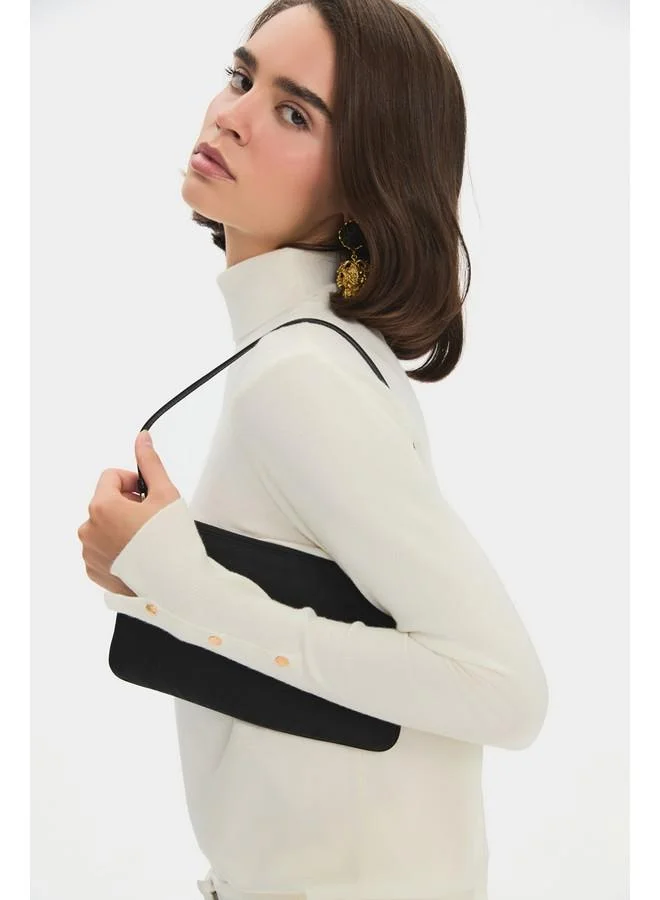 جون June Women Viscose Blend Fitted Turtleneck Long Sleeve Sweater Ecru