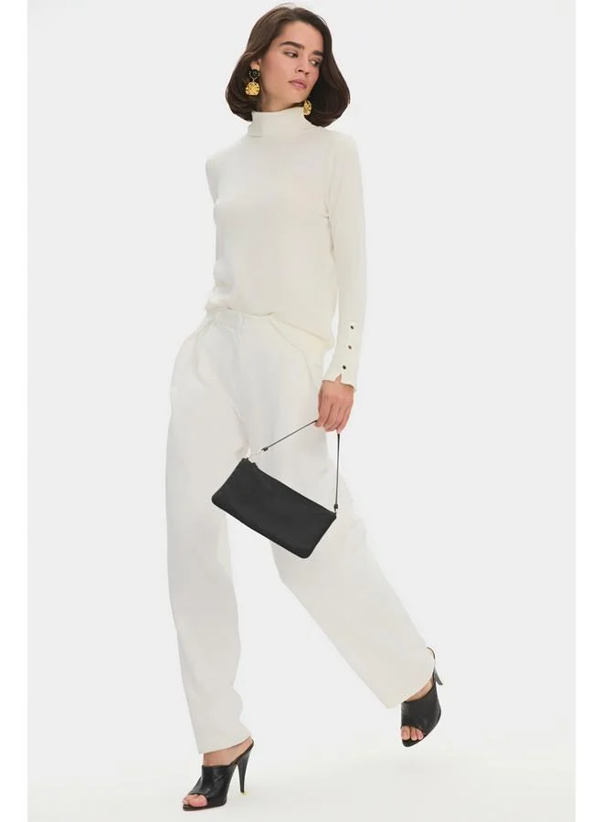 جون June Women Viscose Blend Fitted Turtleneck Long Sleeve Sweater Ecru