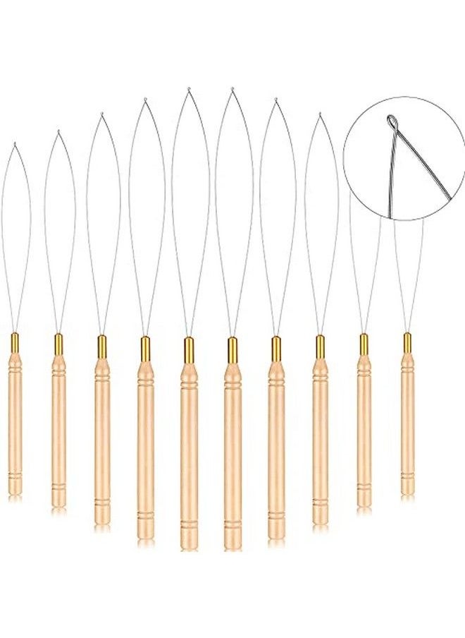 WILLBOND 10 Pieces Hair Extension Loop Needle Threader Wooden Hair Extensions Loop Needle Pulling Hook Tool And Bead Device Tool Black Loop Threader For Hair Or Feather Extensions  - Image 3