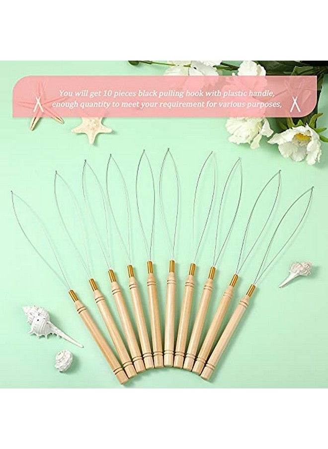 WILLBOND 10 Pieces Hair Extension Loop Needle Threader Wooden Hair Extensions Loop Needle Pulling Hook Tool And Bead Device Tool Black Loop Threader For Hair Or Feather Extensions  - Image 5
