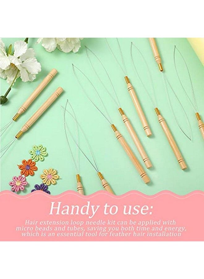 WILLBOND - 10 Pieces Hair Extension Loop Needle Threader Wooden Hair Extensions Loop Needle Pulling Hook Tool And Bead Device Tool Black Loop Threader For Hair Or Feather Extensions - Image 1