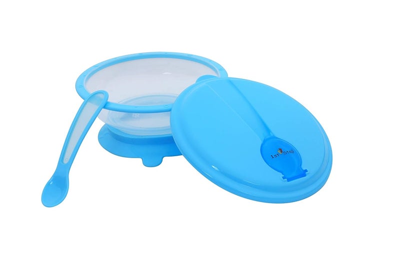 1st Step BPA Free Polypropylene Microwave Friendly Feeding Bowl with Spoon (Blue) - Image 1