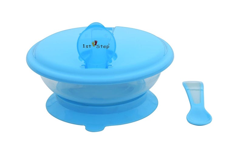 1st Step BPA Free Polypropylene Microwave Friendly Feeding Bowl with Spoon (Blue) - Image 4