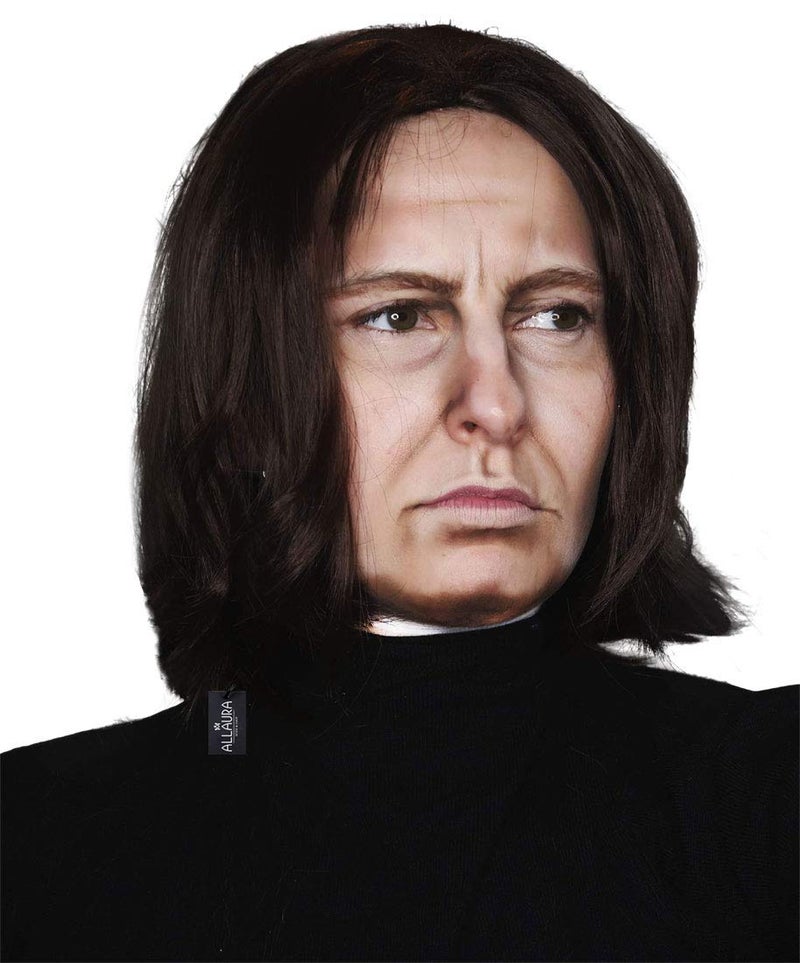 ALLAURA Compatible with Severus Snape Costume Long Black Wig for Men Dark Wizard Professor Vampire Farquaad Wick Michael Vincent Cosplay Adult Halloween Hairpiece for Movie Fantasy Looks
