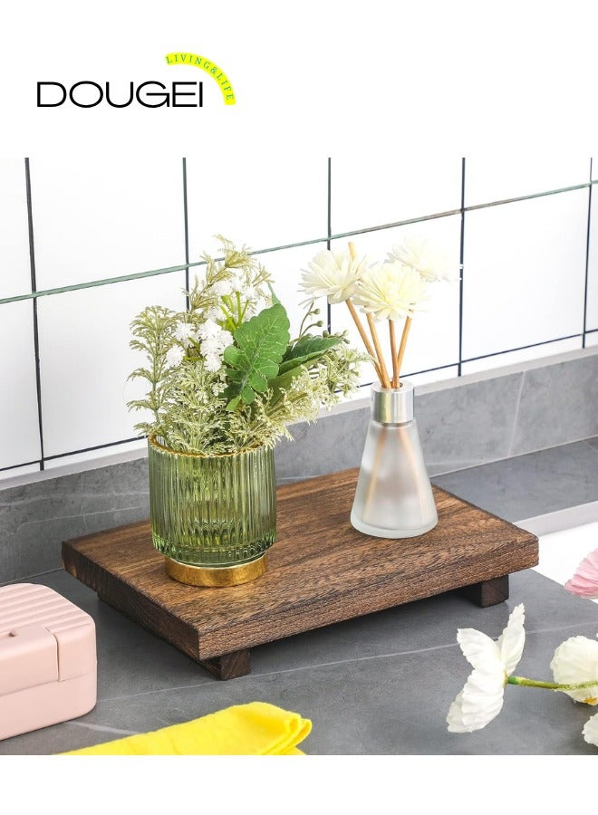 DOUGEI Small Wood Tray Pedestal Stand Farmhouse Bathroom Decor Decorative Wooden Riser Kitchen Soap Dish Holder for Vanity, Counter, Sink - Image 4