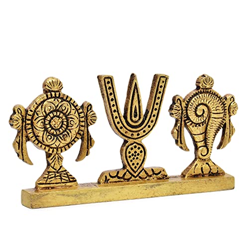 AargKraft™ Brass Shankh Chakra Namah Height 2 Inches | Shankha Chakra Tilak Shankha Gada Padma Padmanabha Swami Vishnu for Home & Office - Image 2
