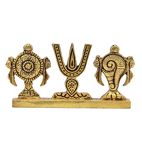 AargKraft™ Brass Shankh Chakra Namah Height 2 Inches | Shankha Chakra Tilak Shankha Gada Padma Padmanabha Swami Vishnu for Home & Office - Image 1