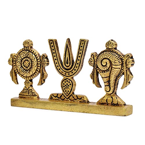AargKraft™ Brass Shankh Chakra Namah Height 2 Inches | Shankha Chakra Tilak Shankha Gada Padma Padmanabha Swami Vishnu for Home & Office - Image 3