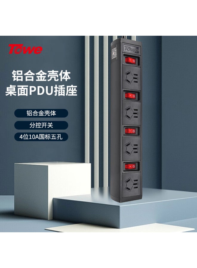 Towe Economical Dual-control Desktop Pdu Socket, Four-outlet Single Switch Power Strip, Aluminum Alloy Shell, 4 Outlets, National Standard 10a, Dual-control Power Strip Ap-1014k - Image 1