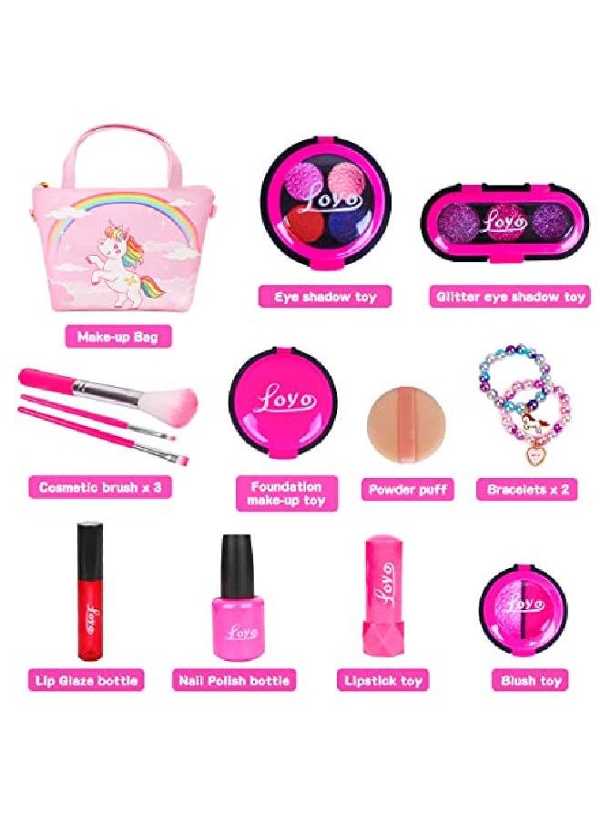 Loyo - Girls Pretend Play Makeup Sets Fake Make Up Kits With Cosmetic Bag For Little Girls Birthday Gift, Children'S Play Cosmetics Toy Makeup Set For Toddler Girls Age 3, 4, 5 (Not Real Makeup) - Image 1