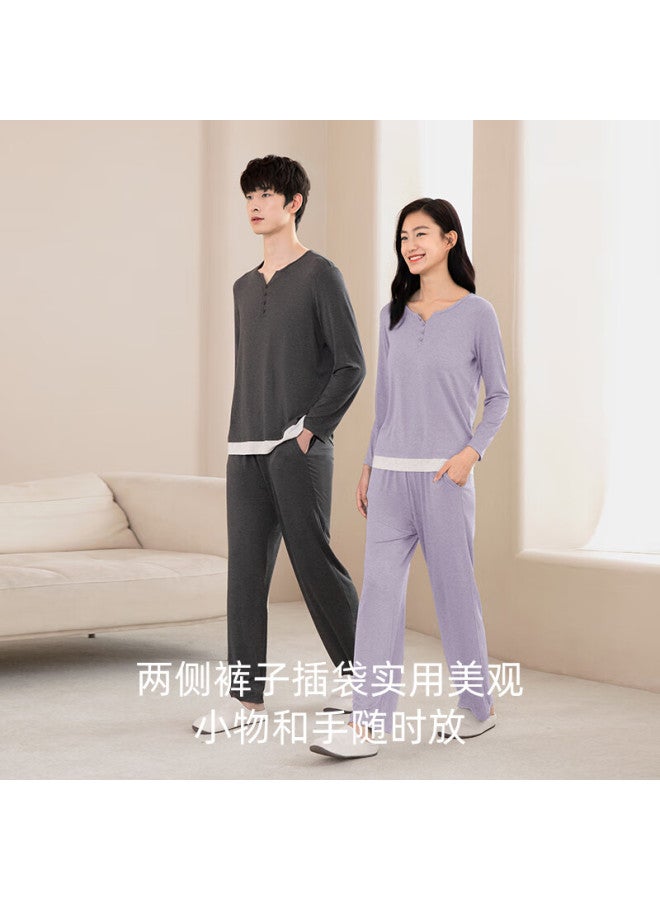 Agentmuse Women's Bare-feel Sleepwear Set With Chest Pad, Tencel Modal, Ultra-soft Long Sleeve Top And Pants, Roland Purple, Size M, Model 893 - Image 2