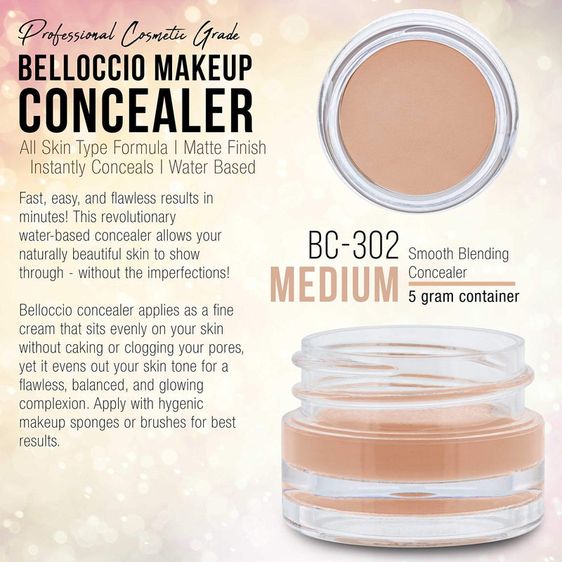 Belloccio High Definition Medium Shade Makeup Concealer 5 gram Jar - Conceal Imperfections, Hide Blemishes, Dark Under Eye Circles, Cosmetic Cream - Use Under Airbrush Foundation - Image 2