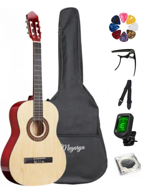 MegArya 34” Classical Guitar with Nylon Strings Acoustic Guitar for Beginner with Bag, Capo, Strap, Picks, Tuner, strings (Natural)