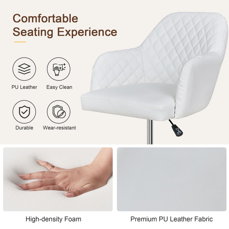 VECELO PU Leather Drafting Chair with Low Back and Footrest Ring, Height Adjustable, Swivel Rolling Wheels, for Drawing/Standing Desk/Office, White - Image 2