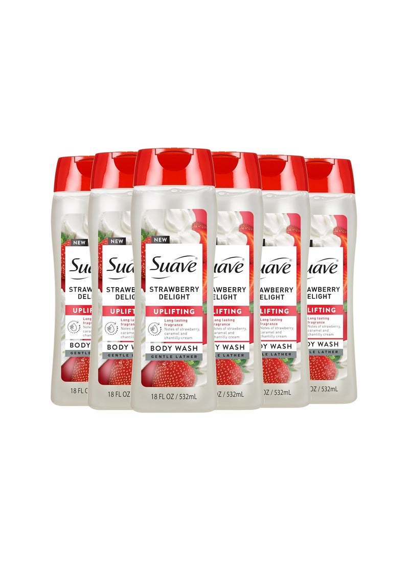 Suave Suave Strawberry Delight Uplifting Body Wash Formulated with Glycerin and Vitamin E for Hydrating and Gently Cleansing Skin 18 oz 6 Pack 