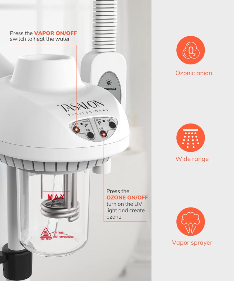 TASALON Professional 2 in 1 Facial Steamer With 5X Magnifying Foldable Arm, Ozone Mist Steamer for Face, Salon Spa Beauty Skin Care Equipment - Image 3