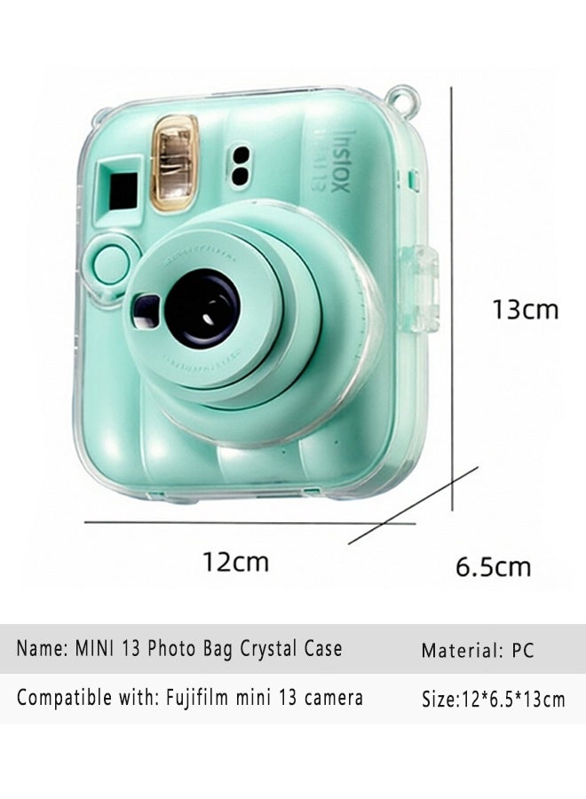 Quantum 3 Pack Clear Camera Case Instant Mini 13 Protective Clear Case for Fujifilm Instax Mini 13 Camera - Anti-Scratch Camera Cover Clear Crystal Hard Shell with Cute Stickers Adjustable Shoulder Strap and Photo Pocket Holds (Green) - Image 2