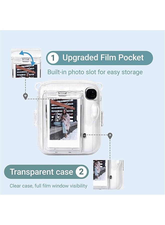 Quantum 3 Pack Clear Camera Case Instant Mini 13 Protective Clear Case for Fujifilm Instax Mini 13 Camera - Anti-Scratch Camera Cover Clear Crystal Hard Shell with Cute Stickers Adjustable Shoulder Strap and Photo Pocket Holds (Green) - Image 4