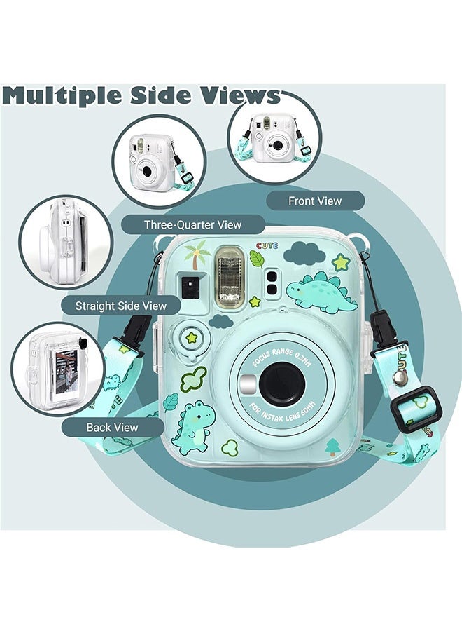 Quantum 3 Pack Clear Camera Case Instant Mini 13 Protective Clear Case for Fujifilm Instax Mini 13 Camera - Anti-Scratch Camera Cover Clear Crystal Hard Shell with Cute Stickers Adjustable Shoulder Strap and Photo Pocket Holds (Green) - Image 3