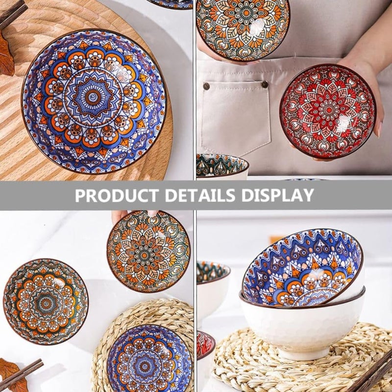 FS COOL Ceramic Bowls, Stylish Small Retro Bowl Gift, Different Colors Kitchen Tableware Serving Bowls with Design for Cereal, Soup, Desserts, Snacks, Fruits, Salads (Set of 6) - Image 4