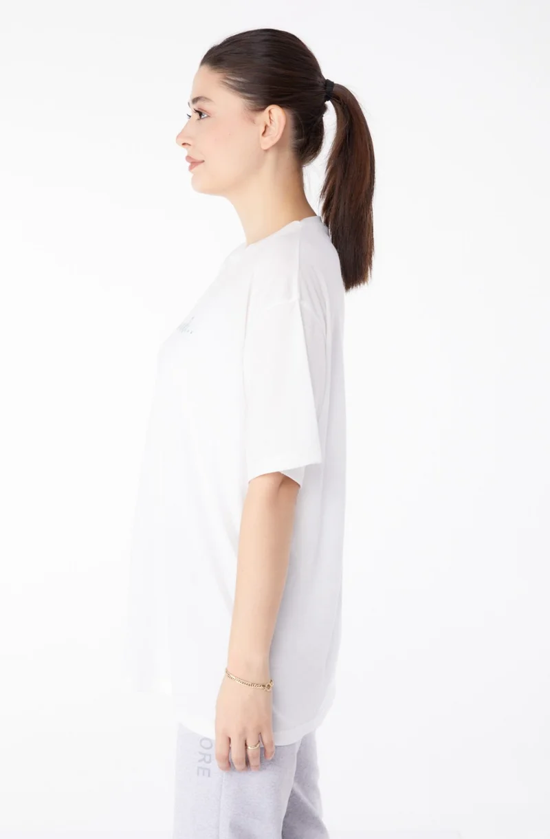 Tofisa Plain Crew Neck Women's Ecru Short Sleeve Printed T-Shirt - 24651