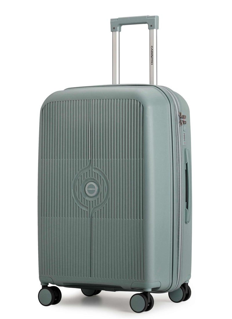 CABINPRO Unisex Expandable PP Fashion Trolley Lightweight Hard Shell Spinner luggage with 360° Degree 4 Twin Wheel and Double Zippers CP003-Green  - Image 1