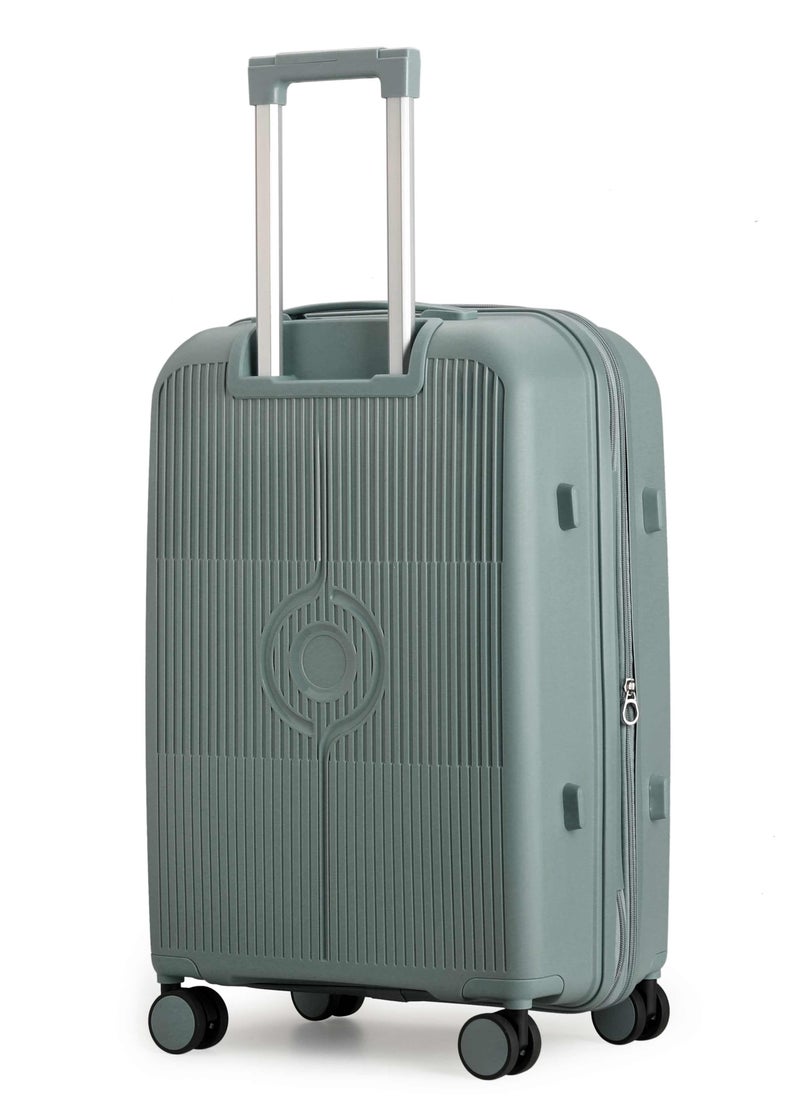 CABINPRO Unisex Expandable PP Fashion Trolley Lightweight Hard Shell Spinner luggage with 360° Degree 4 Twin Wheel and Double Zippers CP003-Green  - Image 2