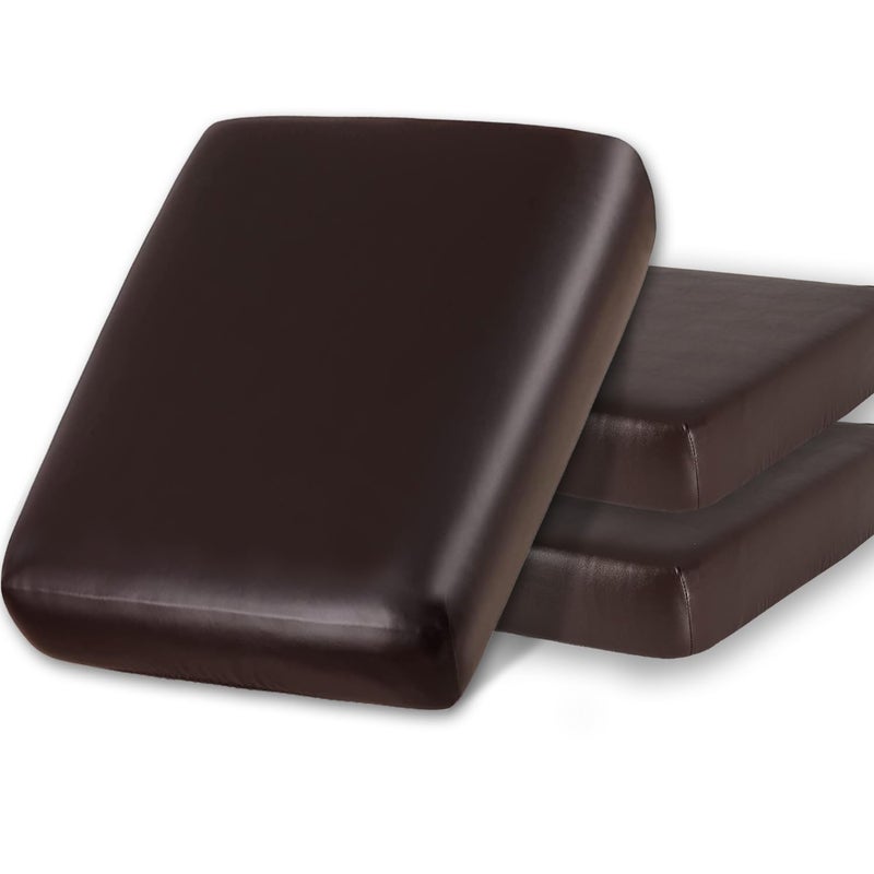 NC HOME PU Leather Sofa Cushion Covers Sofa Seat Slipcover with Elastic Bottom Waterproof Furniture Protector for Children, Pet, Set of 3 (3 Pieces, Chocolate) - Image 1