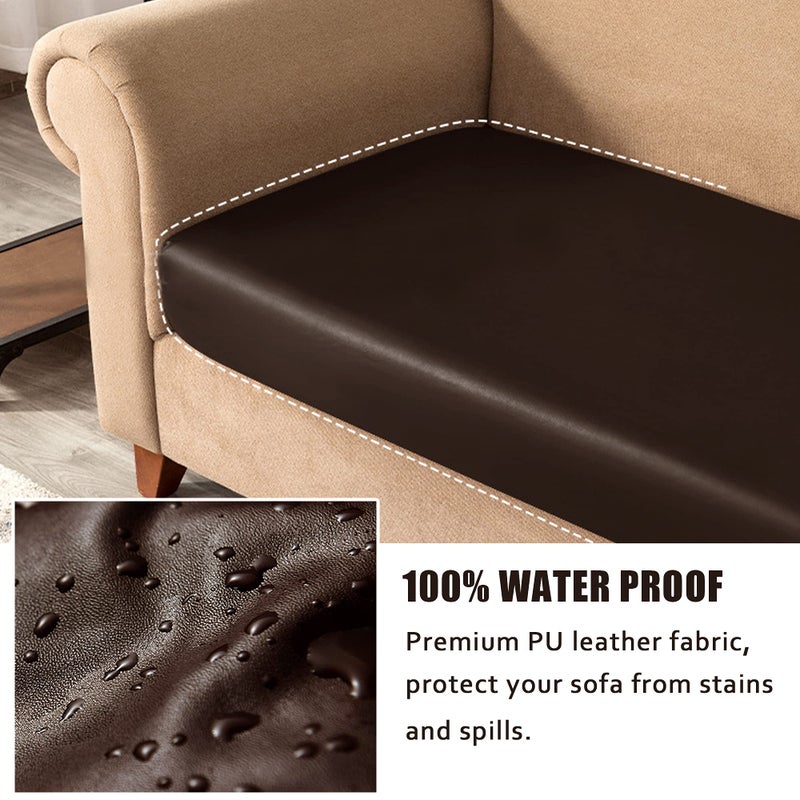 NC HOME PU Leather Sofa Cushion Covers Sofa Seat Slipcover with Elastic Bottom Waterproof Furniture Protector for Children, Pet, Set of 3 (3 Pieces, Chocolate) - Image 4
