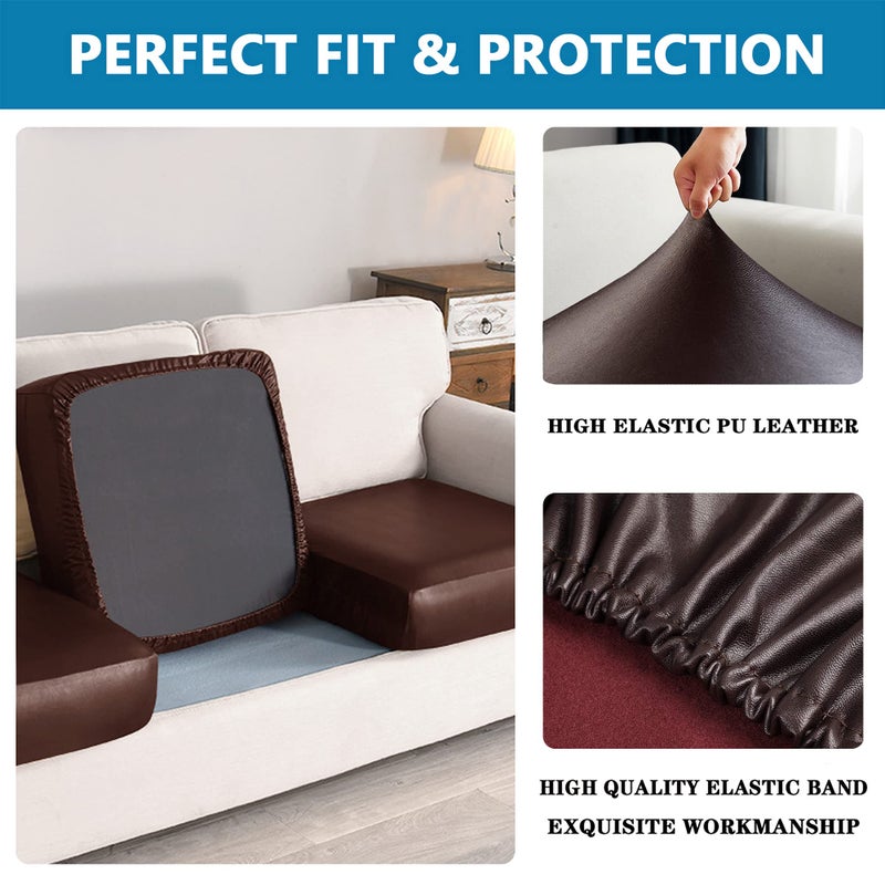 NC HOME PU Leather Sofa Cushion Covers Sofa Seat Slipcover with Elastic Bottom Waterproof Furniture Protector for Children, Pet, Set of 3 (3 Pieces, Chocolate) - Image 5