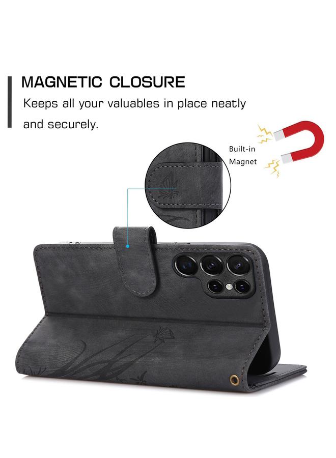 S-TOP Case For Samsung Galaxy S21 Ultra 5G Orchid Butterfly Embossed Leather Phone Case - Image 5