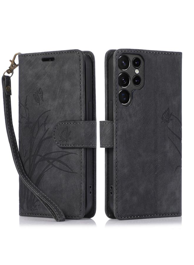 S-TOP Case For Samsung Galaxy S21 Ultra 5G Orchid Butterfly Embossed Leather Phone Case - Image 1