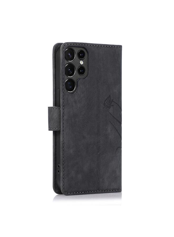 S-TOP Case For Samsung Galaxy S21 Ultra 5G Orchid Butterfly Embossed Leather Phone Case - Image 3