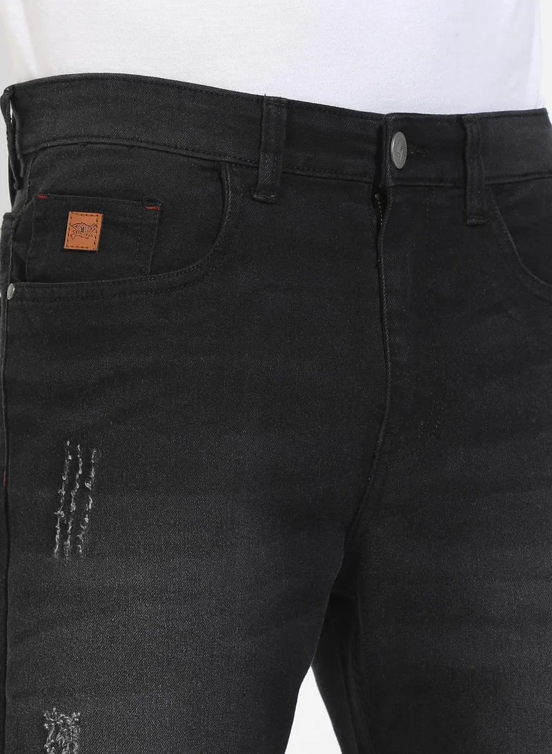 Campus Sutra Men's Black Minimal Distressed Denim Shorts