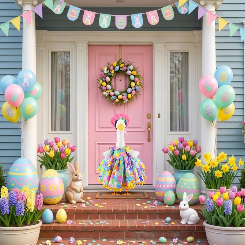 Abbylike 1 Set Easter Bunny Porch Goose Outfit Rabbit Yard Goose Costume Clothes with Carrot Fits Large 23'' H Cement for Easter Day Outdoor Patio Garden Lawn Pathway Spring Statue Decor - Image 2