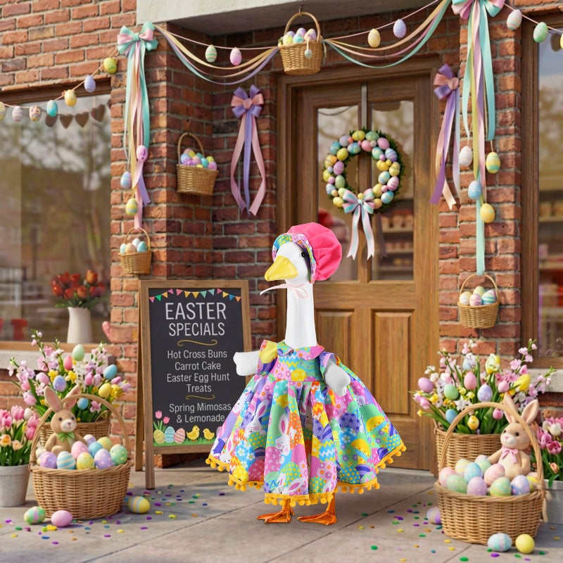 Abbylike 1 Set Easter Bunny Porch Goose Outfit Rabbit Yard Goose Costume Clothes with Carrot Fits Large 23'' H Cement for Easter Day Outdoor Patio Garden Lawn Pathway Spring Statue Decor - Image 1