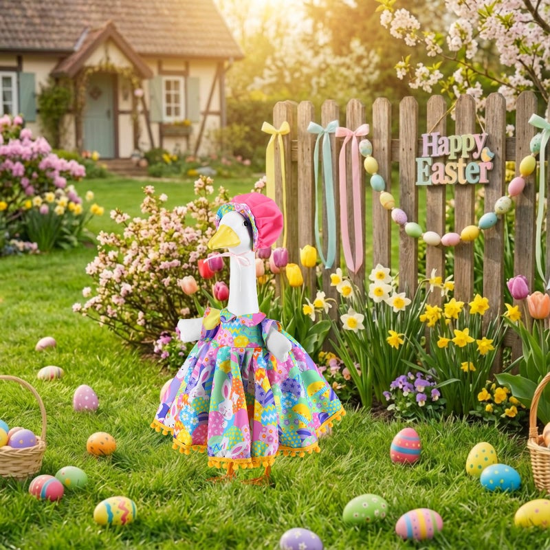 Abbylike 1 Set Easter Bunny Porch Goose Outfit Rabbit Yard Goose Costume Clothes with Carrot Fits Large 23'' H Cement for Easter Day Outdoor Patio Garden Lawn Pathway Spring Statue Decor - Image 4