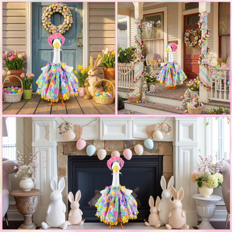 Abbylike 1 Set Easter Bunny Porch Goose Outfit Rabbit Yard Goose Costume Clothes with Carrot Fits Large 23'' H Cement for Easter Day Outdoor Patio Garden Lawn Pathway Spring Statue Decor - Image 5