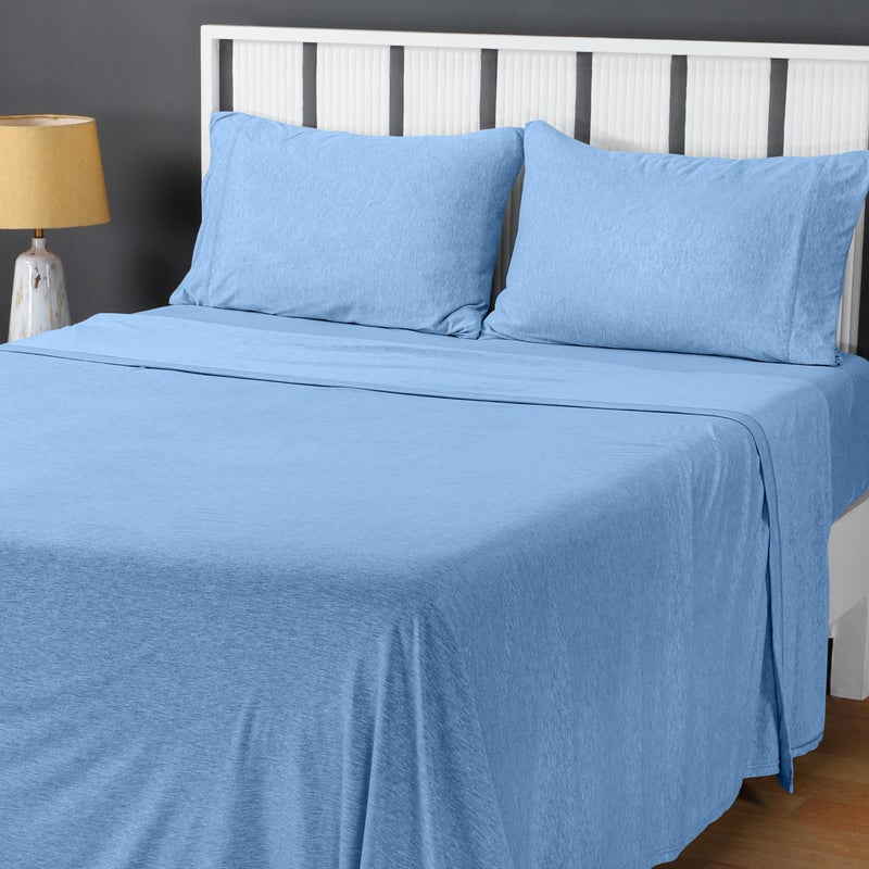 Utopia Bedding Queen Sheet Set Jersey Knit Sheets 4 Piece Cotton Soft TShirt Stretchy Sheets Heather Sky Blue