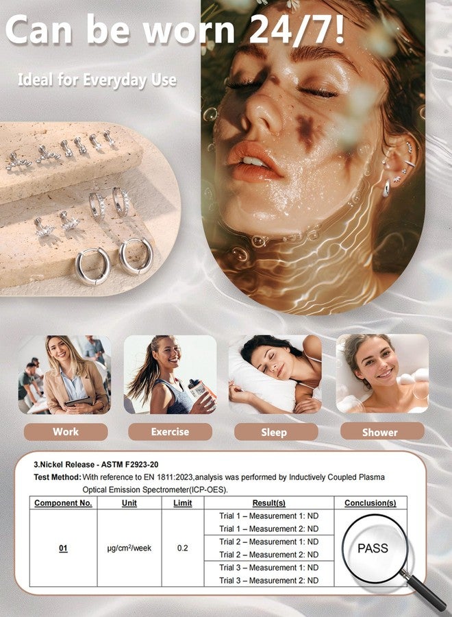 Sanfenly 6 Pairs Flat Back Earrings 14K Gold Plated Stud Cartilage Earrings for Women Trendy Hypoallergenic Surgical Steel Internal Thread Huggie Hoop Studs Earring Stacks Helix Tragus Piercing Jewelry Set - Image 5