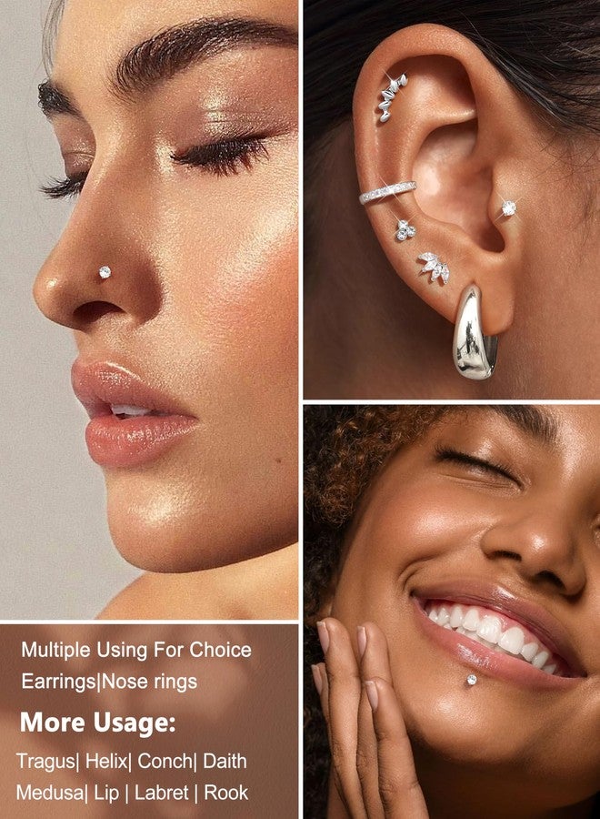 Sanfenly 6 Pairs Flat Back Earrings 14K Gold Plated Stud Cartilage Earrings for Women Trendy Hypoallergenic Surgical Steel Internal Thread Huggie Hoop Studs Earring Stacks Helix Tragus Piercing Jewelry Set - Image 3