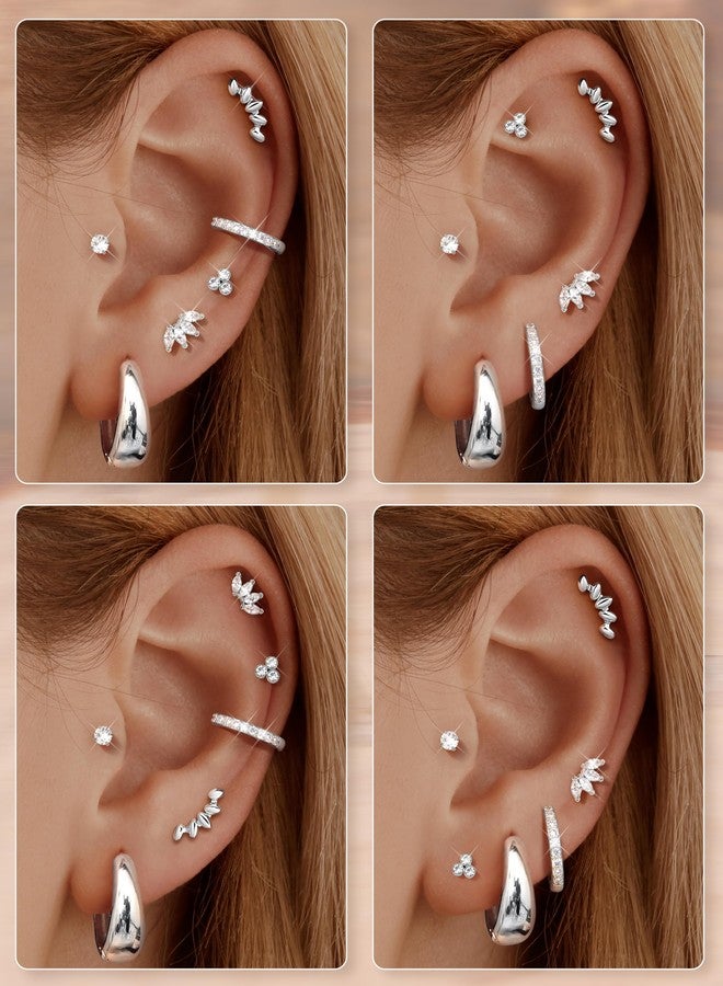 Sanfenly 6 Pairs Flat Back Earrings 14K Gold Plated Stud Cartilage Earrings for Women Trendy Hypoallergenic Surgical Steel Internal Thread Huggie Hoop Studs Earring Stacks Helix Tragus Piercing Jewelry Set - Image 4